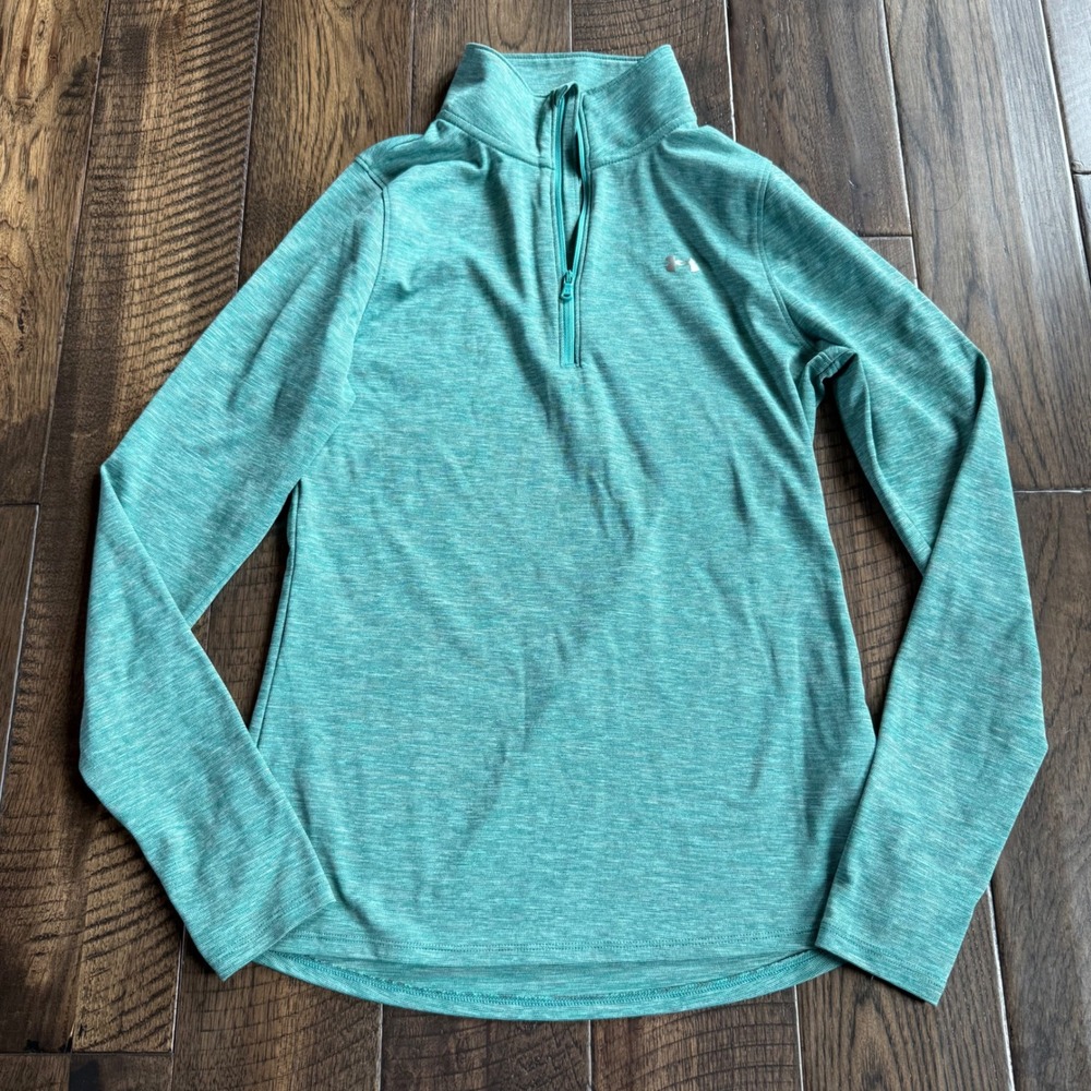Under Armour Womens HeatGear Tech 1/4 Zip Pullover Teal Heather Small Thumbholes